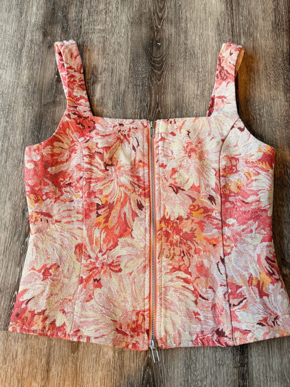 Vici Floral Zip-Front Tank Top in Pink